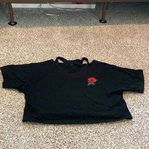 Black crop top with rose patch